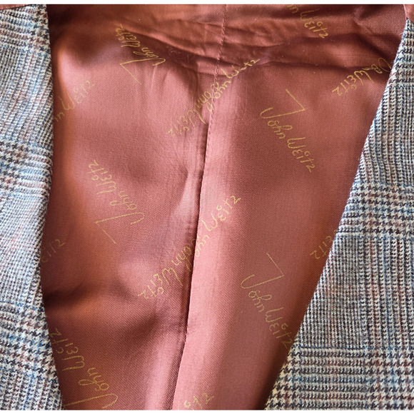 Vintage Menswear Style Suit Vest Size L XL Plaid Wool John Weitz Brown Tweed - Picture 4 of 6